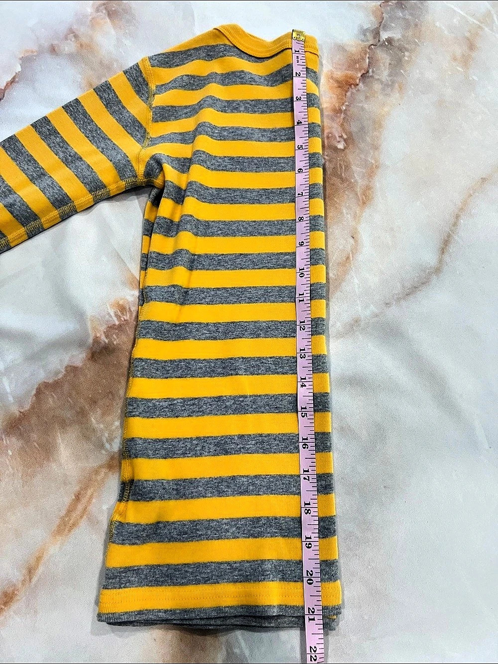 Hanna Andersson Long Sleeve Stripe Tee Yellow & Gray Girls Size 12 Casual - Picture 9 of 10